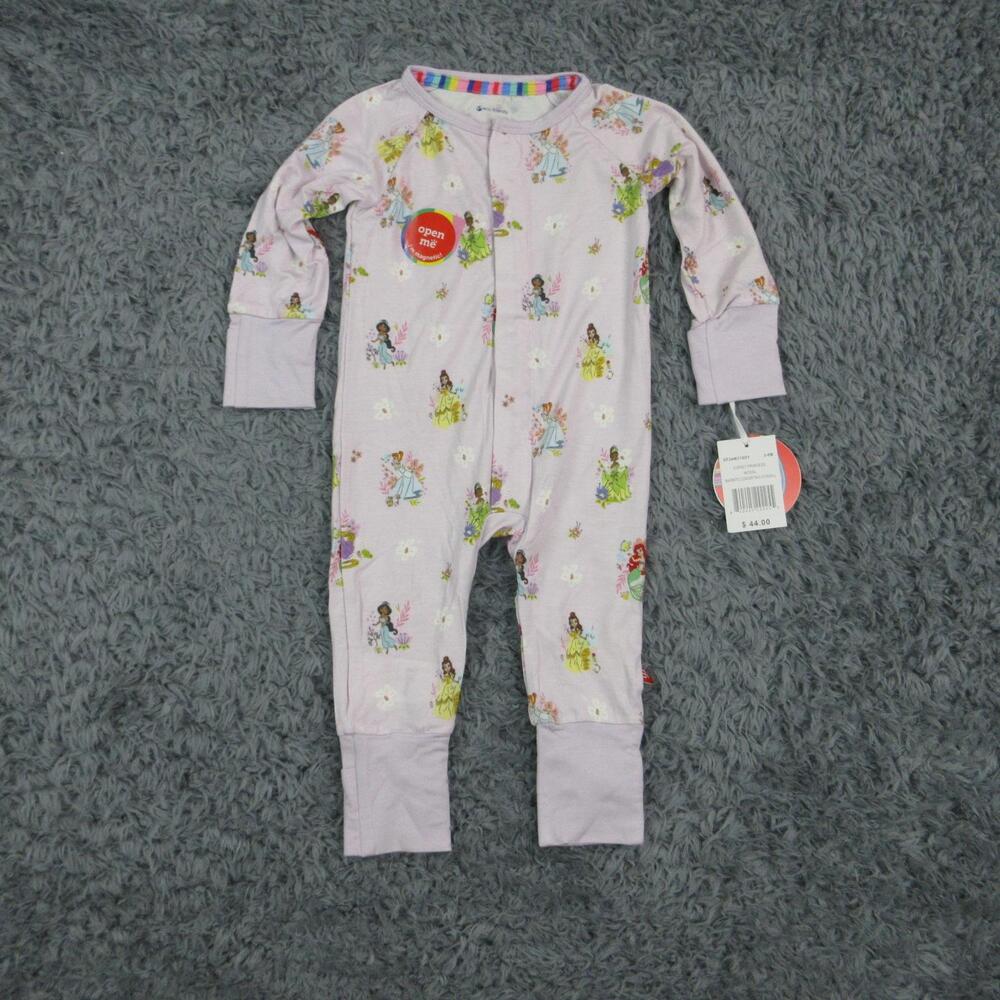Disney Princess Coverall Baby Girls 3-6M Purple Floral Modal Magnetic NWT